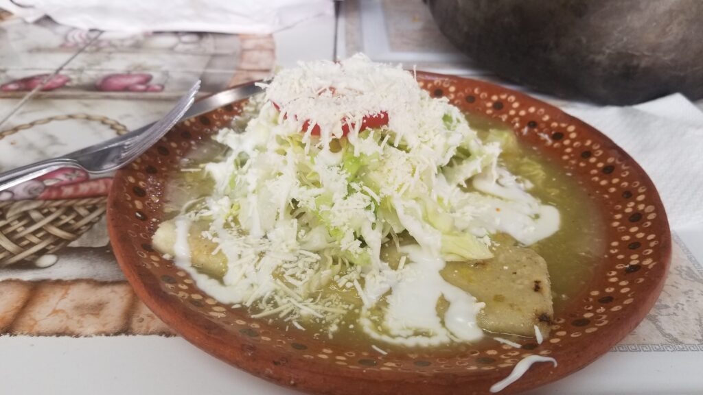 Enchiladas in green sauce for food to eat in Mexico